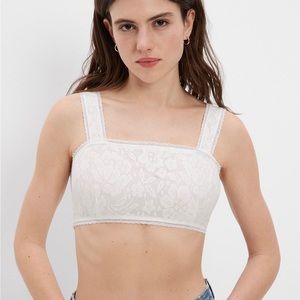 AE Lace Overlay Super Cropped Tank Top | White | Small